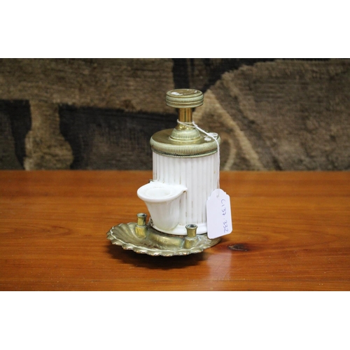 495 - Antique French porcelain and brass inkstand, approx 14cm H (AF)