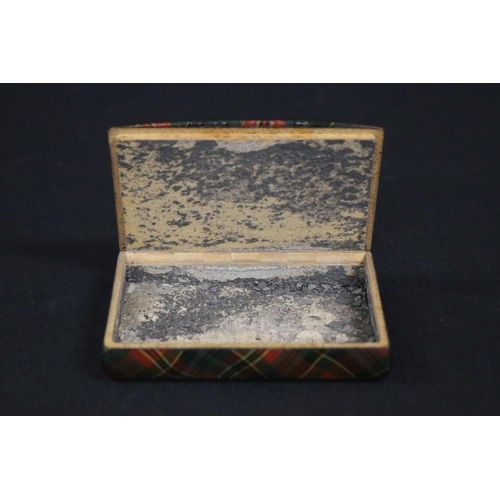 102 - Victorian Mauchline ware rectangular snuff box, the hinged cover set to the centre with a framed gil... 