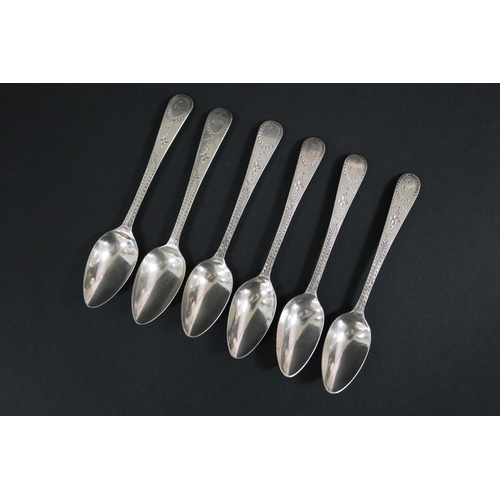 195 - Set of six antique Georgian hallmarked sterling silver bright cut teaspoons, London 1795-96 maker IP... 