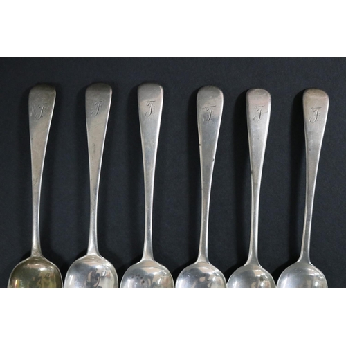 196 - Set of six antique Georgian hallmarked sterling silver teaspoons, London various dates and makers, a... 