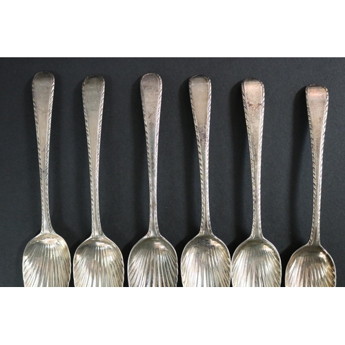 200 - Set of six antique 18th century hallmarked sterling silver shell bowl teaspoons, London maker Thomas... 