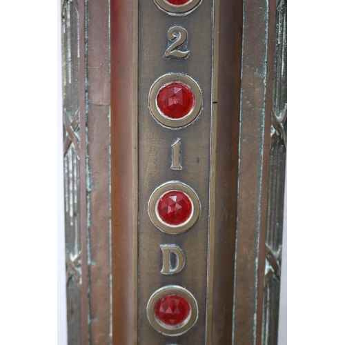 67 - Antique Bronze Elevator plate, in the Deco design, fitted with faceted red glass lights. floors- G-D... 