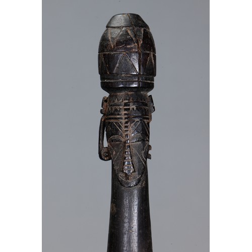 628 - Fine early Tami Island Sago Pounder, Papua New Guinea. Carved and engraved hardwood. Finely carved f... 