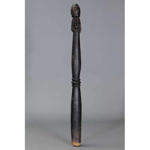 628 - Fine early Tami Island Sago Pounder, Papua New Guinea. Carved and engraved hardwood. Finely carved f... 