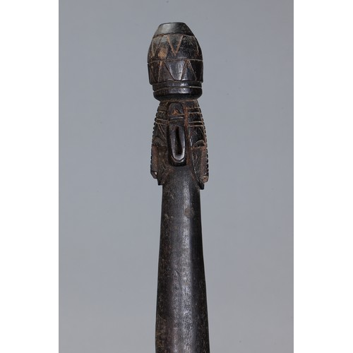 628 - Fine early Tami Island Sago Pounder, Papua New Guinea. Carved and engraved hardwood. Finely carved f... 