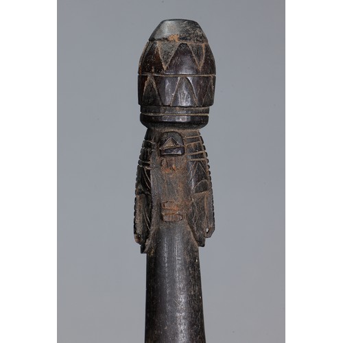 628 - Fine early Tami Island Sago Pounder, Papua New Guinea. Carved and engraved hardwood. Finely carved f... 