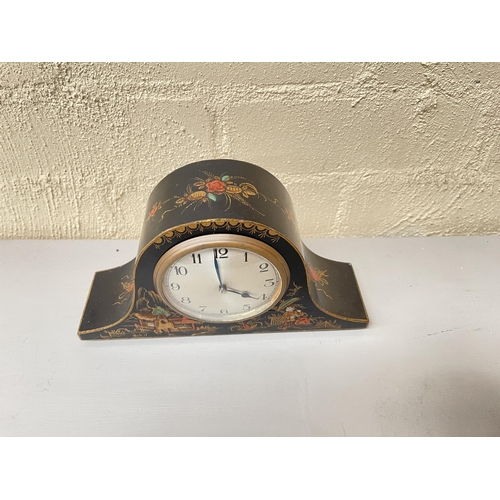 352 - Antique French chinoiserie painted mantle clock circa 1890's, untested approx 24cm L x 14cm H