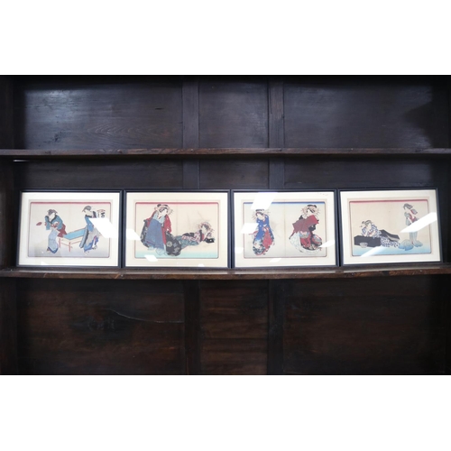 651 - Set of four Japanese woodblock prints, each approx 27cm H x 36cm W (frame size) (4)