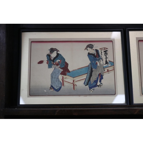 651 - Set of four Japanese woodblock prints, each approx 27cm H x 36cm W (frame size) (4)