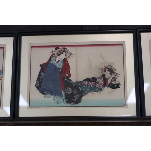 651 - Set of four Japanese woodblock prints, each approx 27cm H x 36cm W (frame size) (4)