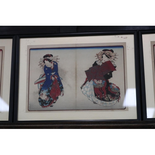 651 - Set of four Japanese woodblock prints, each approx 27cm H x 36cm W (frame size) (4)