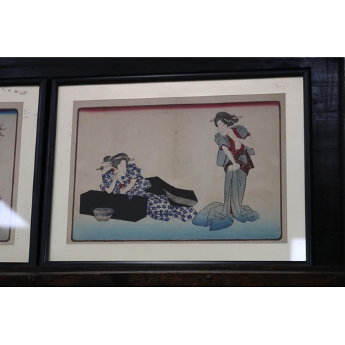 651 - Set of four Japanese woodblock prints, each approx 27cm H x 36cm W (frame size) (4)