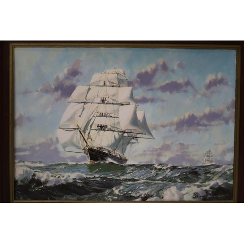 667 - Framed print of a sailing ship, approx 60cm x 82cm,