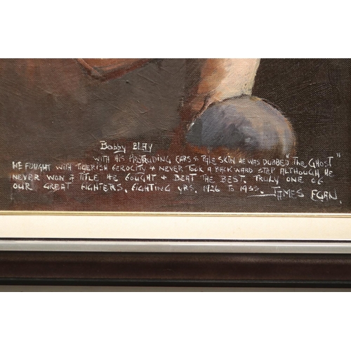 682 - Important Australian boxing painting by James Egan of Bobby Blay, approx 52cm x 43cm.