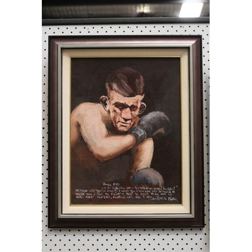 682 - Important Australian boxing painting by James Egan of Bobby Blay, approx 52cm x 43cm.