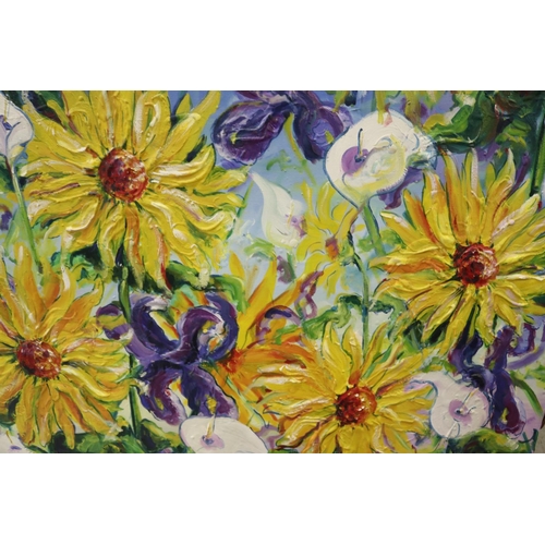 691 - Large painting of flowers, signed lower right, approx 76cm x 101cm