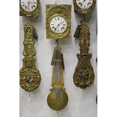 704 - Antique French comtoise clock movement, has key (in office C145.140C), pendulum and weights, unteste... 