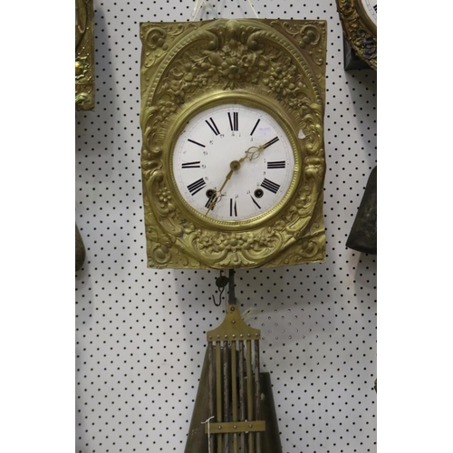 704 - Antique French comtoise clock movement, has key (in office C145.140C), pendulum and weights, unteste... 