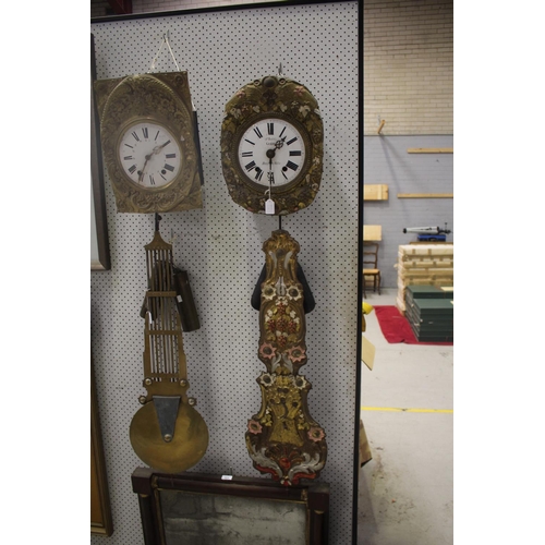 705 - Antique French comtoise clock movement, no key has pendulum and weights, untested / unknown working ... 