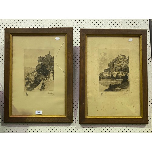 708 - Two Framed antique French prints, each approx 28cm x 18cm (2)