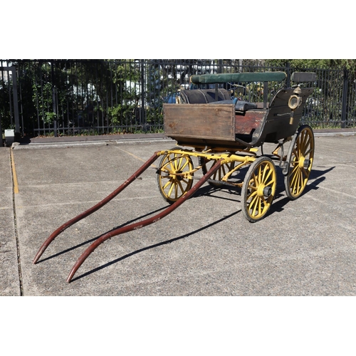 710 - Antique French horse drawn carriage, with original buggy lanterns, approx 162cm H x 406cm L x 165cm ... 