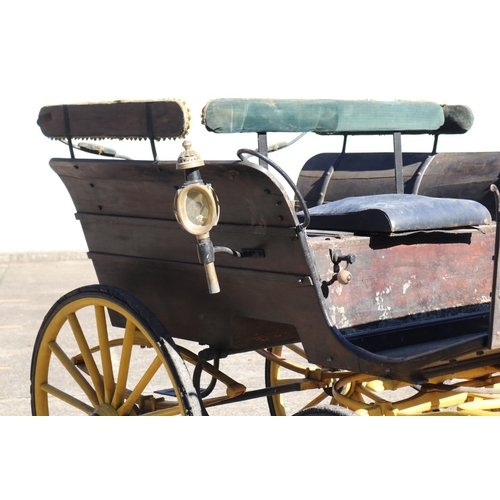 710 - Antique French horse drawn carriage, with original buggy lanterns, approx 162cm H x 406cm L x 165cm ... 
