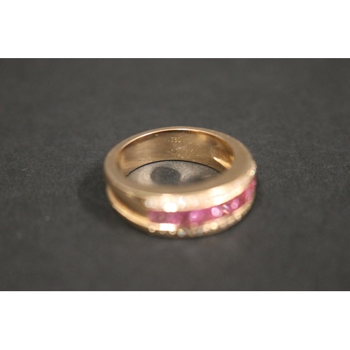 167 - 18ct rose gold ring set with pink sapphires and small diamonds, in original box. Purchased in Greece... 