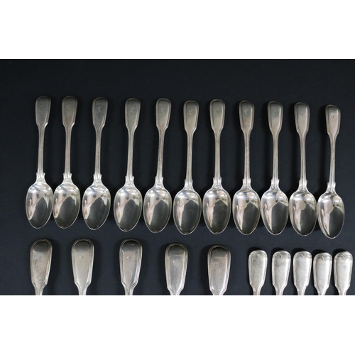 206 - Georgian and Victorian hallmarked sterling silver bright cut spoons, forks and teaspoons, London var... 