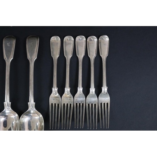 206 - Georgian and Victorian hallmarked sterling silver bright cut spoons, forks and teaspoons, London var... 