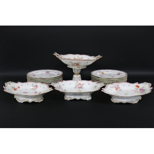 68 - Antique mid 19th century porcelain part service, comport, serving dishes and plates, approx 20cm H x... 