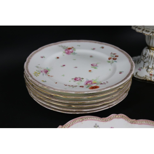 68 - Antique mid 19th century porcelain part service, comport, serving dishes and plates, approx 20cm H x... 