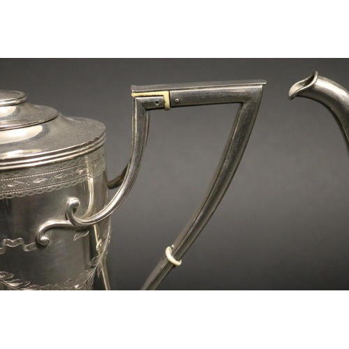 79 - Four piece Norwegian silver coffee service, comprising coffee pot, hot water jug, sugar and creamer,... 
