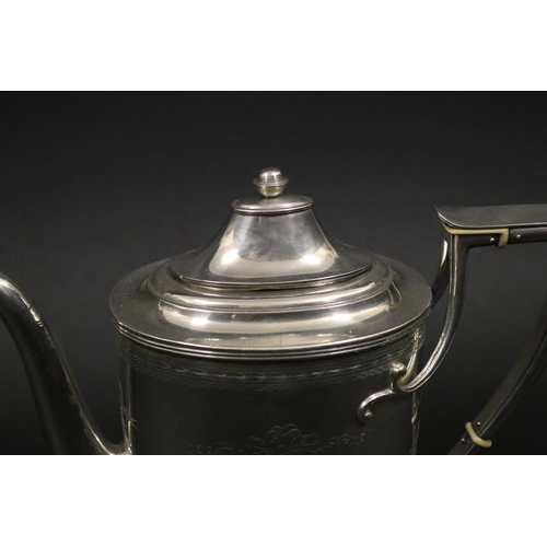 79 - Four piece Norwegian silver coffee service, comprising coffee pot, hot water jug, sugar and creamer,... 