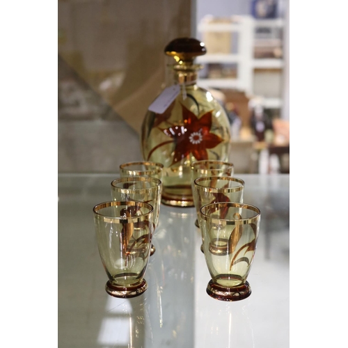 609 - Contemporary decanter & matching glasses (7), approx 21cm H and shorter