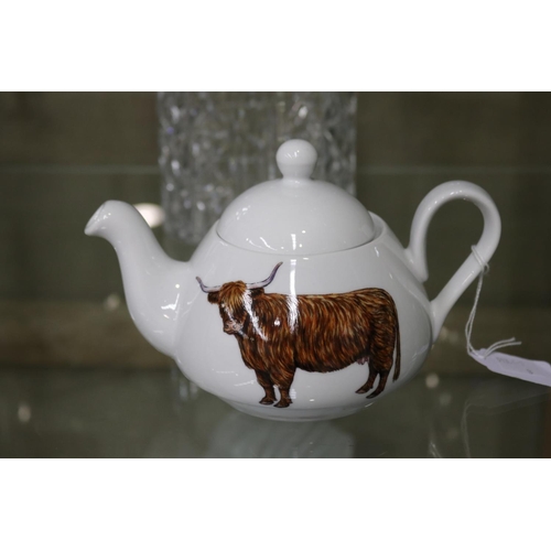 620 - Richard Bramble teapot decorated with Highland and Belted Gallow cattle, approx 14cm H x 20cm W