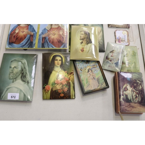 572 - Religious items, approx 19cm x 24cm and shorter