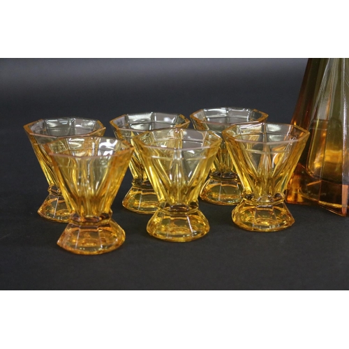 235 - Art Deco style decanter & six matching glasses, approx 21cm H and shorter (7)