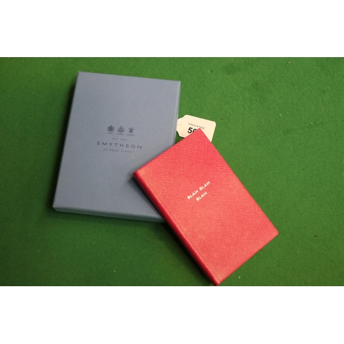 504 - Smythson of Bond St London, leather  bound notebook 'blah blah blah'. in original box, approx 15cm H... 