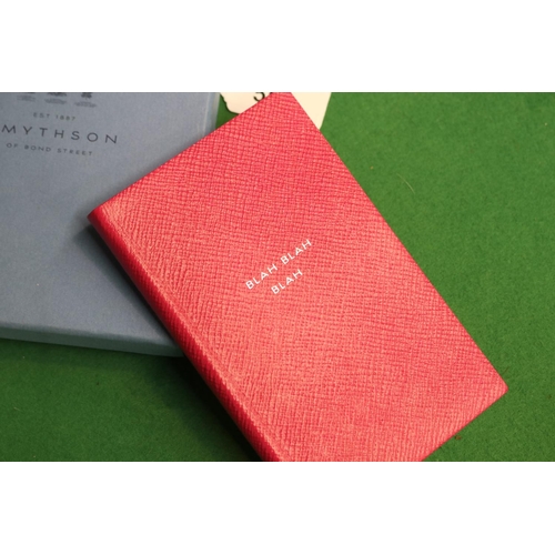 504 - Smythson of Bond St London, leather  bound notebook 'blah blah blah'. in original box, approx 15cm H... 