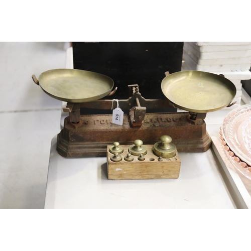 514 - Set of French scales with brass pans, approx 48cm W