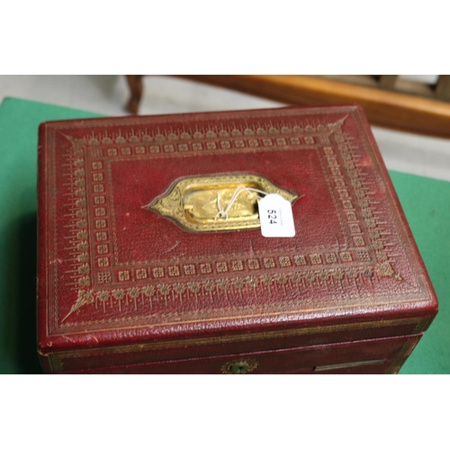 524 - Red and gilt leather writing slope box, approx 15cm H x 32cm W x 24cm D