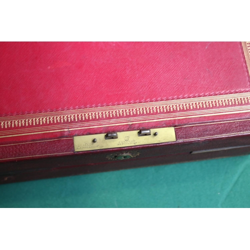 524 - Red and gilt leather writing slope box, approx 15cm H x 32cm W x 24cm D