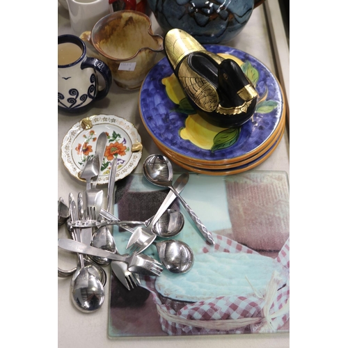 546 - Assortment of pottery piece candle holder, Italian coasters etc, approx 23cm H and shorter