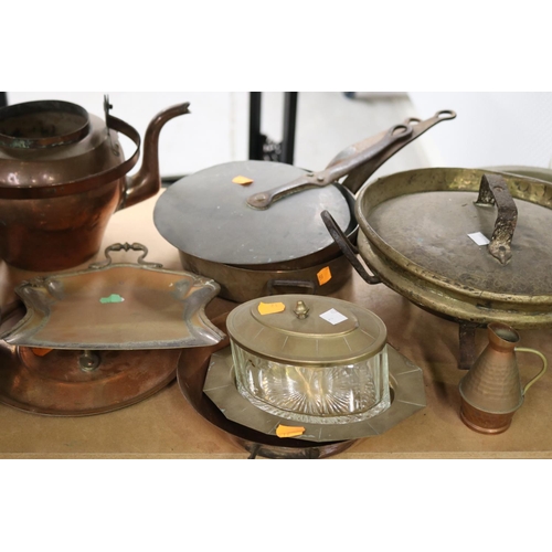 638 - Large assortment of copper etc, approx 37cm D and smaller