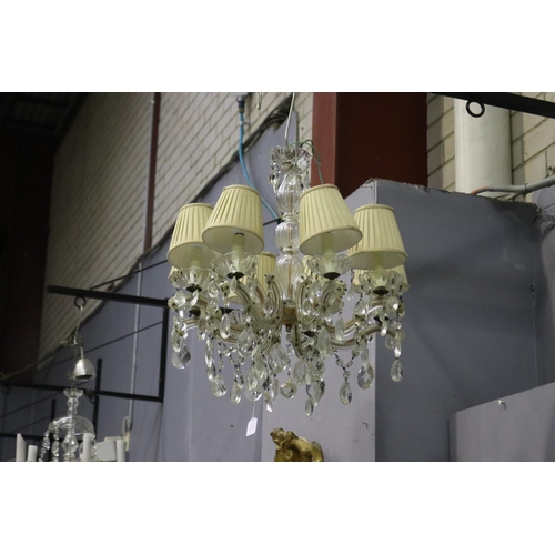 717 - Vintage eight light glass and crystal chandelier with shades, untested / unknown working condition, ... 