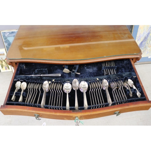 597 - Part canteen of silver plate cutlery in table canteen, approx 84cm H x 98cm W x 54cm D