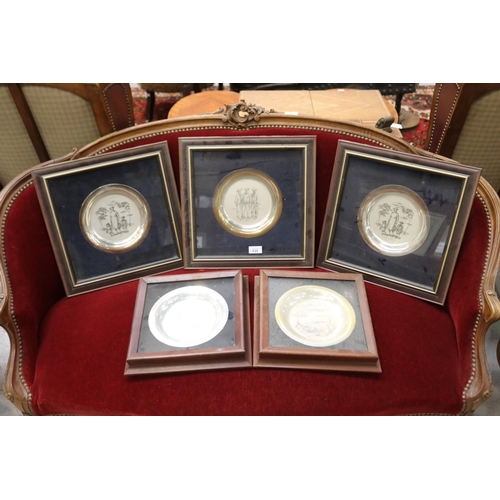 635 - Five limited edition Russell Drysdale framed sterling silver plates (5), each approx 20cm D