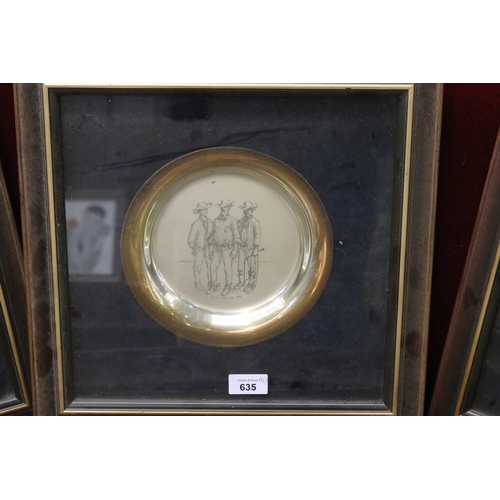 635 - Five limited edition Russell Drysdale framed sterling silver plates (5), each approx 20cm D