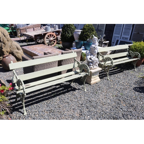 163 - Two cast iron ended wooden slat garden benches, each approx 153cm W (2)