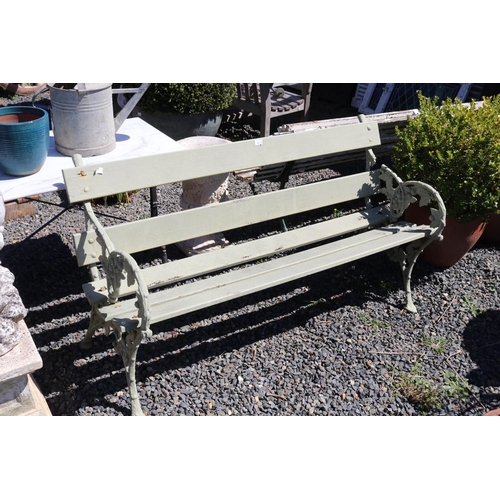 163 - Two cast iron ended wooden slat garden benches, each approx 153cm W (2)